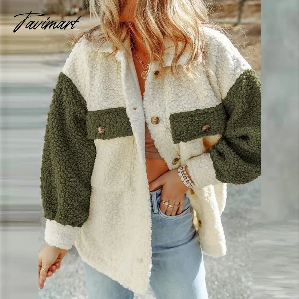 Casual Autumn Winter Women Plush Jackets Coat Elegant Long Sleeve Button Fashion Outwear Turn Down Collar Loose Coats