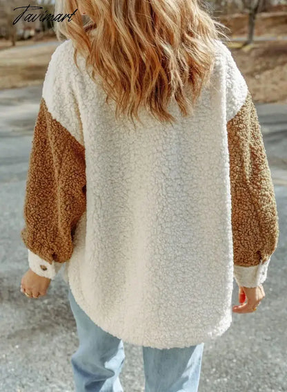 Casual Autumn Winter Women Plush Jackets Coat Elegant Long Sleeve Button Fashion Outwear Turn Down Collar Loose Coats