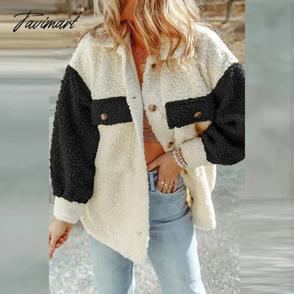 Casual Autumn Winter Women Plush Jackets Coat Elegant Long Sleeve Button Fashion Outwear Turn Down Collar Loose Coats