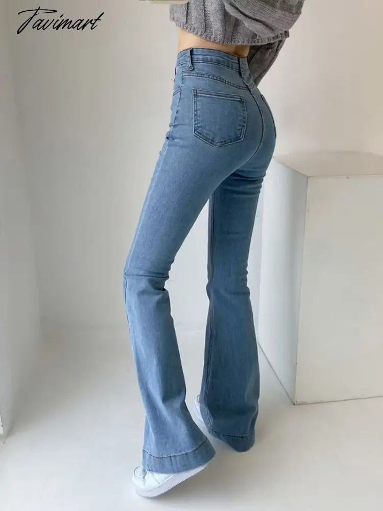Casual Bell Bottom Pants Jeans for Women Blue Elastic Fashion Y2K Trousers Autumn New High Waisted Flare Jeans