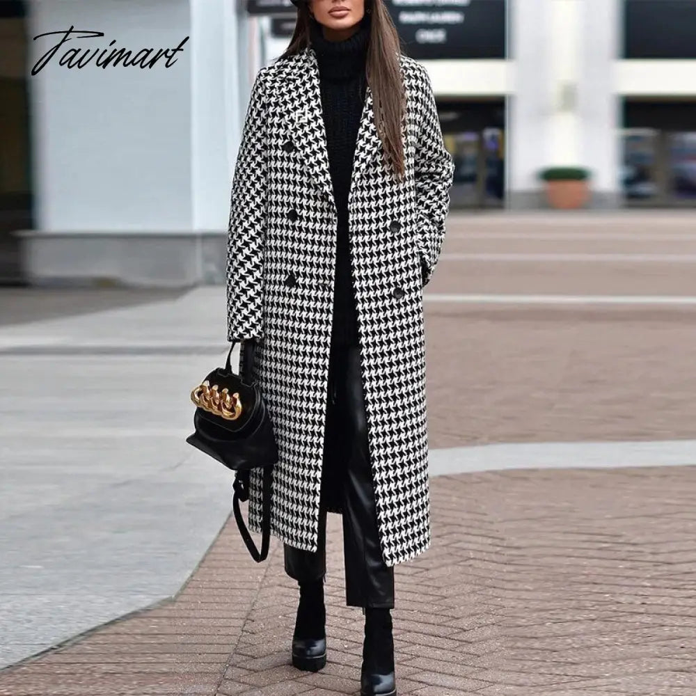 Casual Loose Button Cardigan Jackets Women Vintage Printed Plaid Street Woolen Coats Winter Fashion Long Sleeve Pocket Overcoats