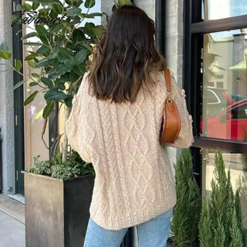 Casual O-Neck Rework Nail Bead Hot Drilling Pull Femme Long Sleeve Three-Dimensional Flower Knitwears Luxury Sweater Women