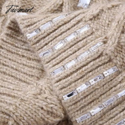 Casual O-Neck Rework Nail Bead Hot Drilling Pull Femme Long Sleeve Three-Dimensional Flower Knitwears Luxury Sweater Women