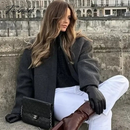 Casual Oversized Bomber Jacket For Women Streetwear Long Sleeve With Pockets Winter Coat Snap Button Female Outerwear Tops