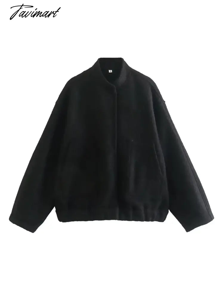 Casual Oversized Bomber Jacket For Women Streetwear Long Sleeve With Pockets Winter Coat Snap Button Female Outerwear Tops