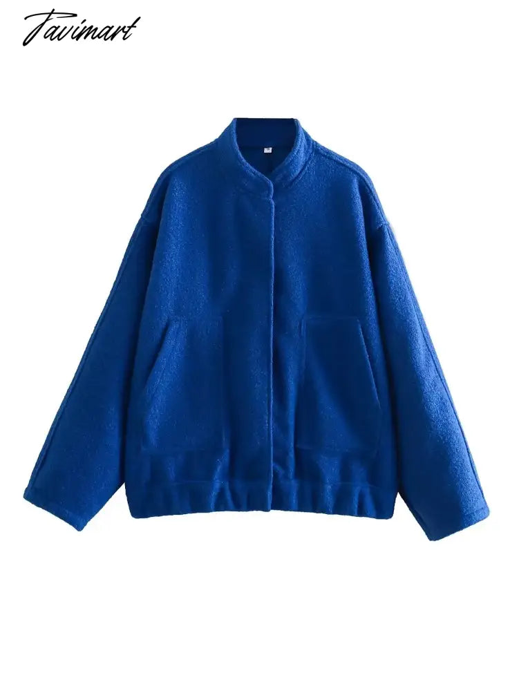 Casual Oversized Bomber Jacket For Women Streetwear Long Sleeve With Pockets Winter Coat Snap Button Female Outerwear Tops