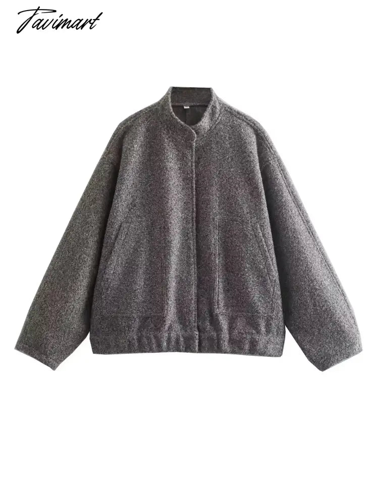 Casual Oversized Bomber Jacket For Women Streetwear Long Sleeve With Pockets Winter Coat Snap Button Female Outerwear Tops