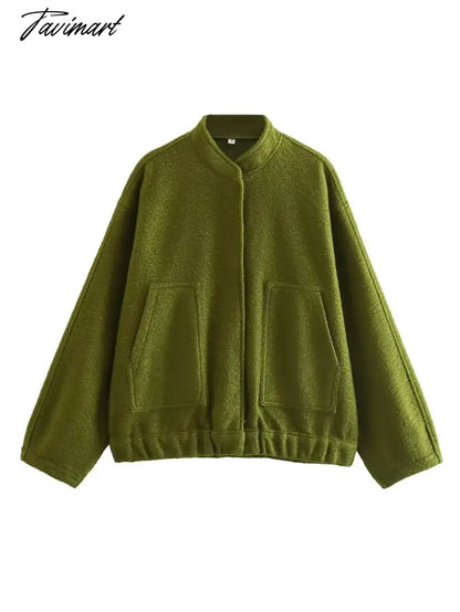 Casual Oversized Bomber Jacket For Women Streetwear Long Sleeve With Pockets Winter Coat Snap Button Female Outerwear Tops