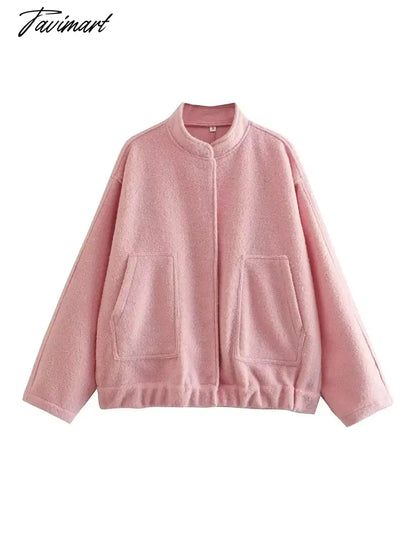 Casual Oversized Bomber Jacket For Women Streetwear Long Sleeve With Pockets Winter Coat Snap Button Female Outerwear Tops