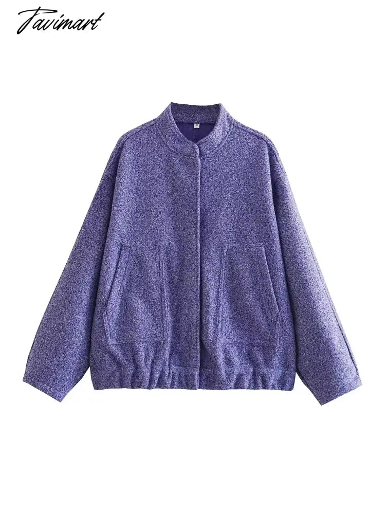 Casual Oversized Bomber Jacket For Women Streetwear Long Sleeve With Pockets Winter Coat Snap Button Female Outerwear Tops