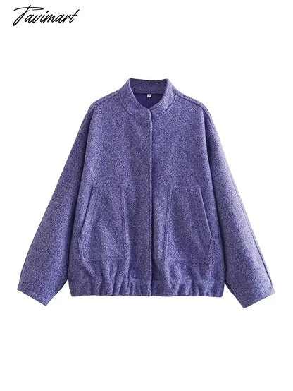 Casual Oversized Bomber Jacket For Women Streetwear Long Sleeve With Pockets Winter Coat Snap Button Female Outerwear Tops
