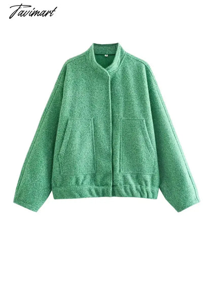 Casual Oversized Bomber Jacket For Women Streetwear Long Sleeve With Pockets Winter Coat Snap Button Female Outerwear Tops