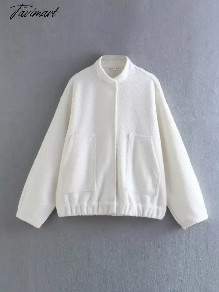 Casual Oversized Bomber Jacket For Women Streetwear Long Sleeve With Pockets Winter Coat Snap Button Female Outerwear Tops