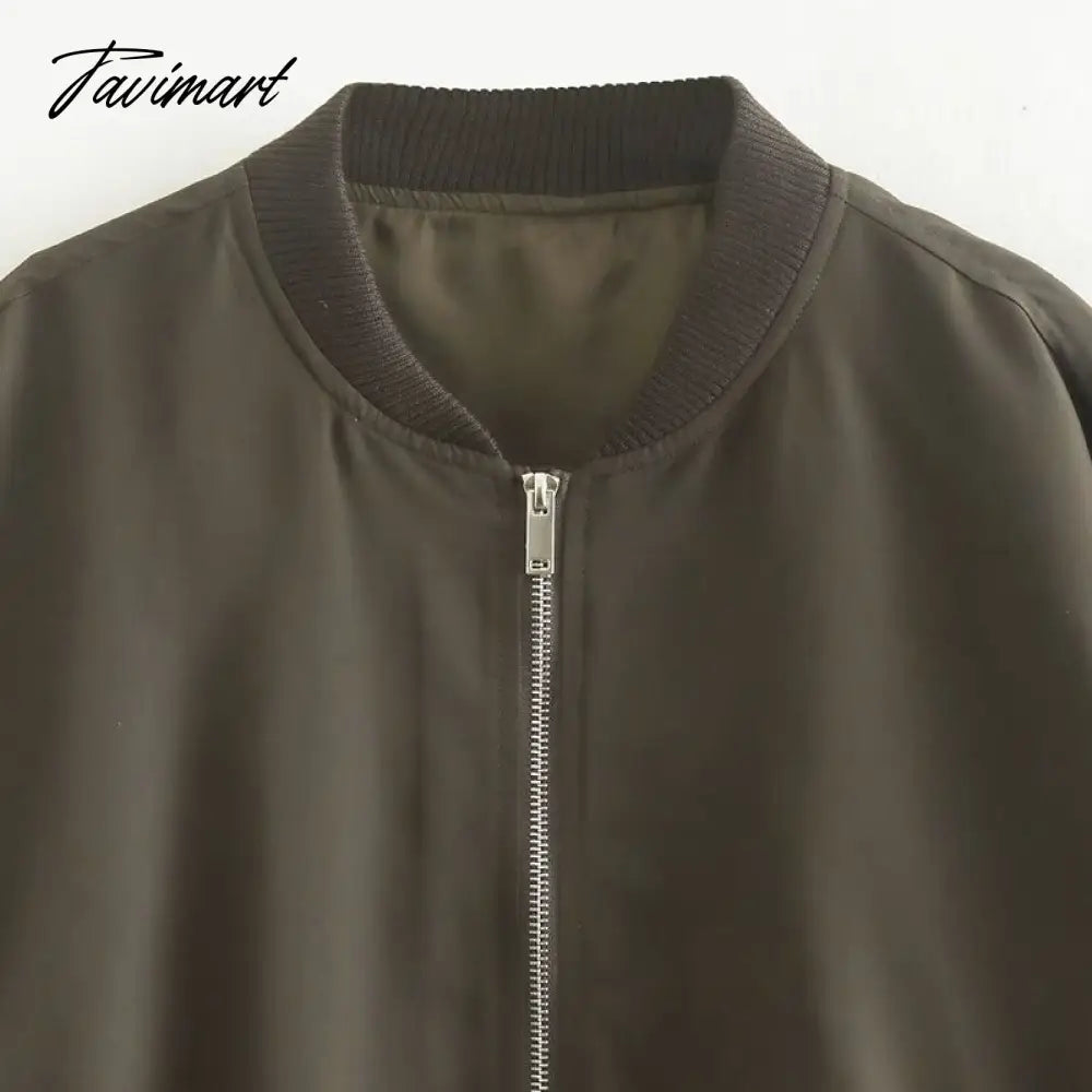Casual Rib Collar Oversize Black Jacket Women Long Sleeve Tops Streetwear With Zipper Pockets Elastic Hem Winter New In Outwears
