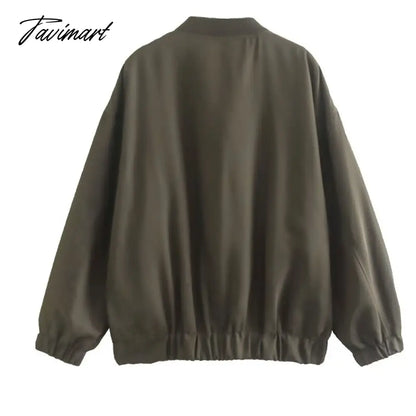 Casual Rib Collar Oversize Black Jacket Women Long Sleeve Tops Streetwear With Zipper Pockets Elastic Hem Winter New In Outwears