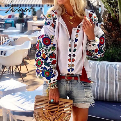 Casual Tassel Style Lace-up Lantern Long Sleeve Shirt Top Women Loose Pullover Spring Floral Print Button-up Shirt and Blouse