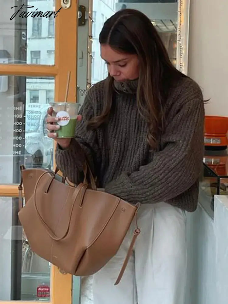 Casual Turtleneck Loose Sweater For Women Fashion Long-sleeved Solid Pullover Female Street Office Outerwear Jumpers