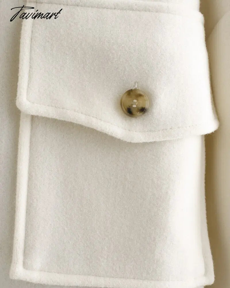 Casual White Tweed Coat Women Loose Single Breasted With Pockets Jacket Street Style Chic Tops Vintage Winter Outwear