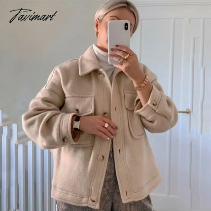 Casual White Tweed Coat Women Loose Single Breasted With Pockets Jacket Street Style Chic Tops Vintage Winter Outwear
