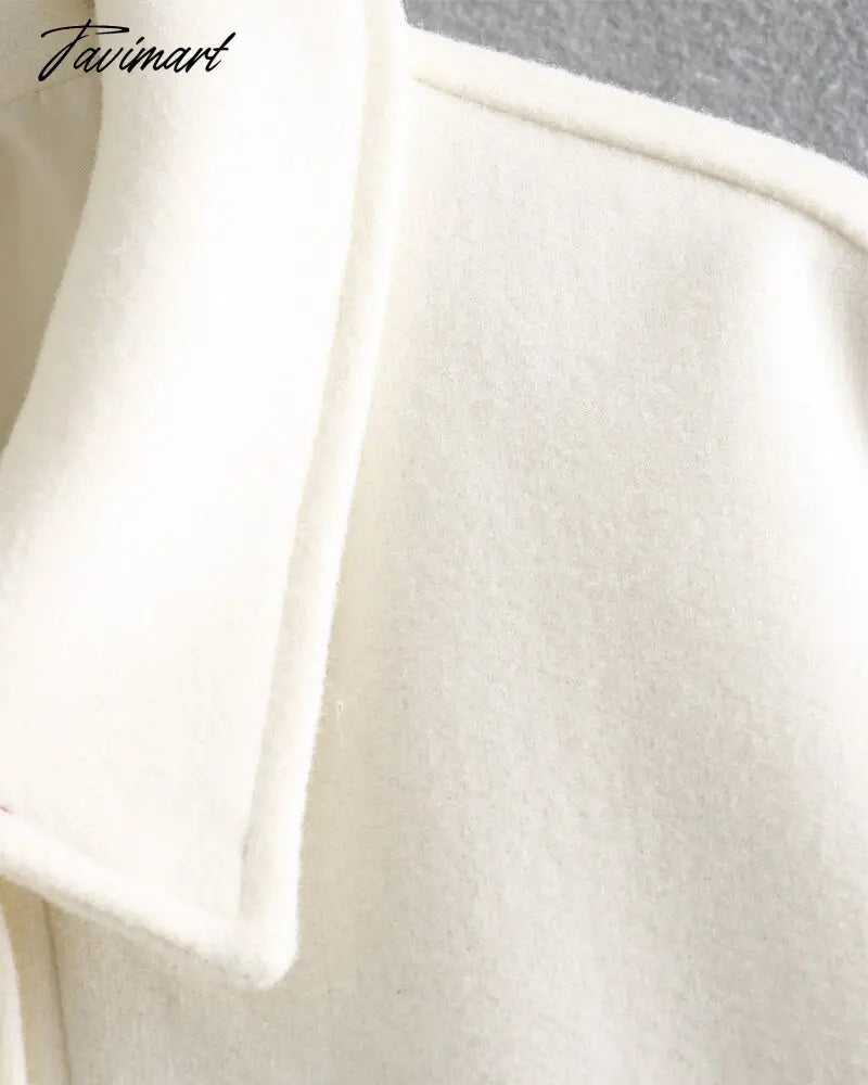 Casual White Tweed Coat Women Loose Single Breasted With Pockets Jacket Street Style Chic Tops Vintage Winter Outwear
