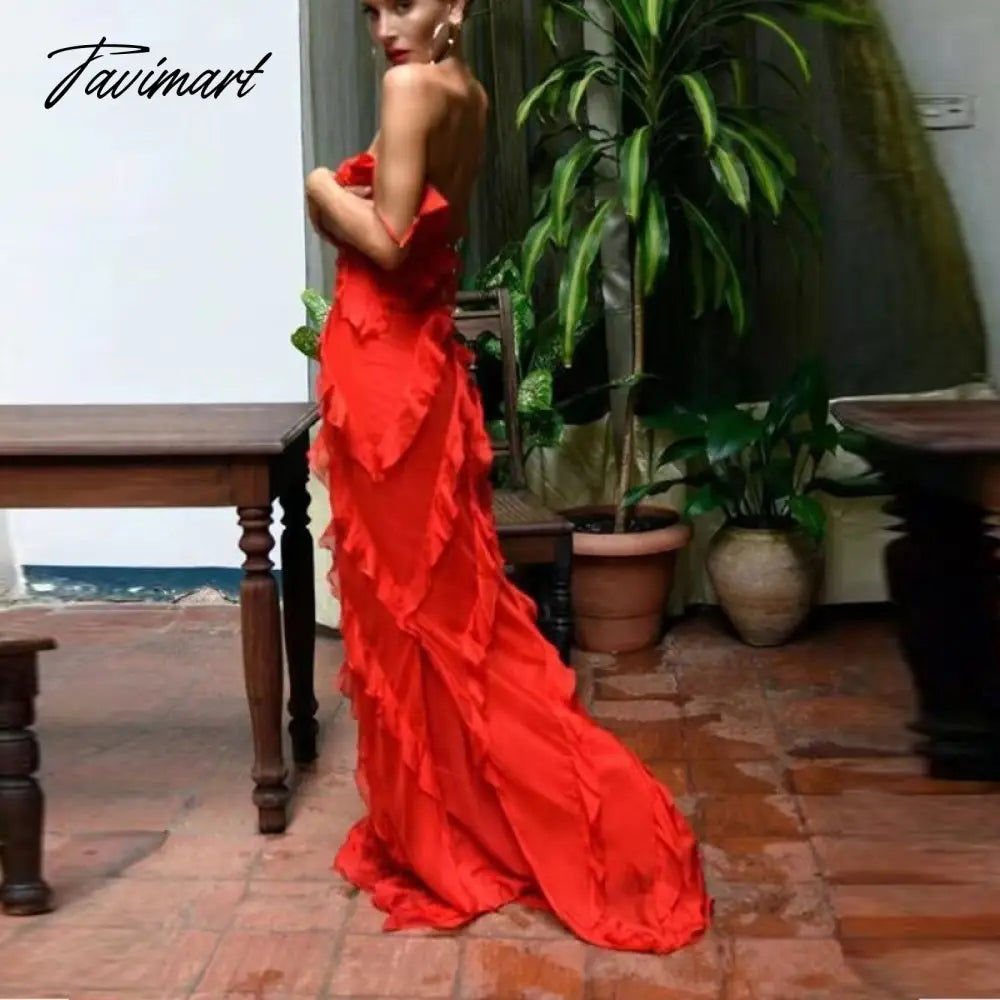 Casual Women Sleeveless Beach Boho Long Dress Fashion Sexy Backless Ruffle Chiffon Evening Dress Elegant Sling Maxi Party Dress