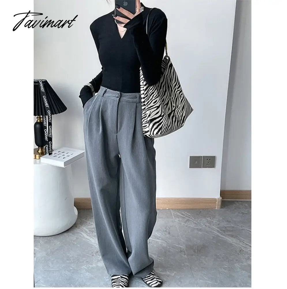 Casual Women Straight Long Pants Autumn High Waist Female Streetwear Trouser Fashion Black Full Length Trousers