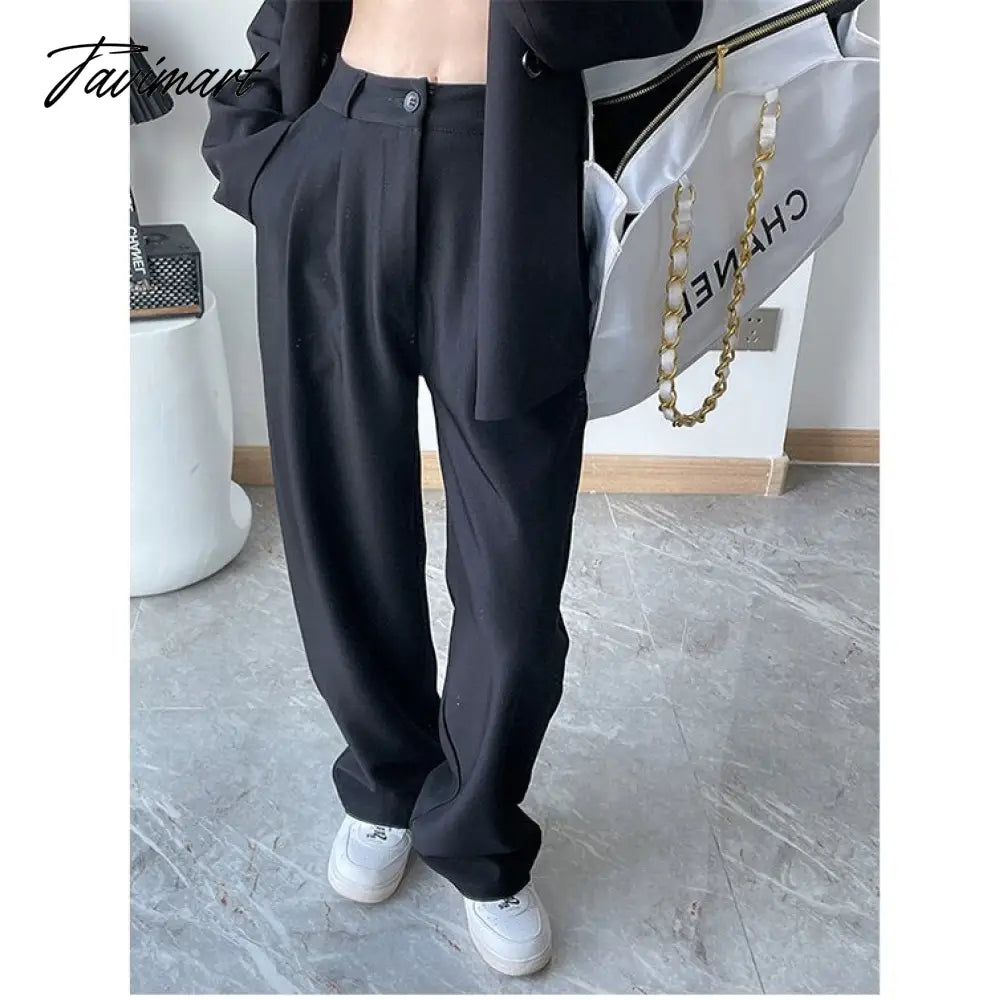 Casual Women Straight Long Pants Autumn High Waist Female Streetwear Trouser Fashion Black Full Length Trousers
