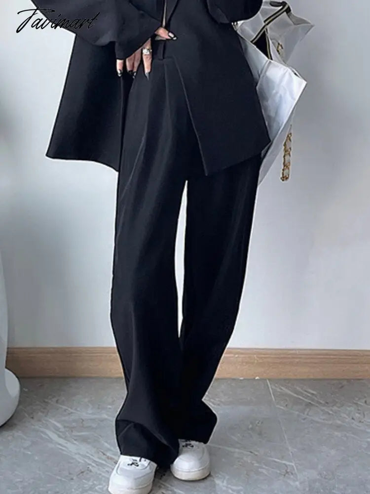 Casual Women Straight Long Pants Autumn High Waist Female Streetwear Trouser Fashion Black Full Length Trousers