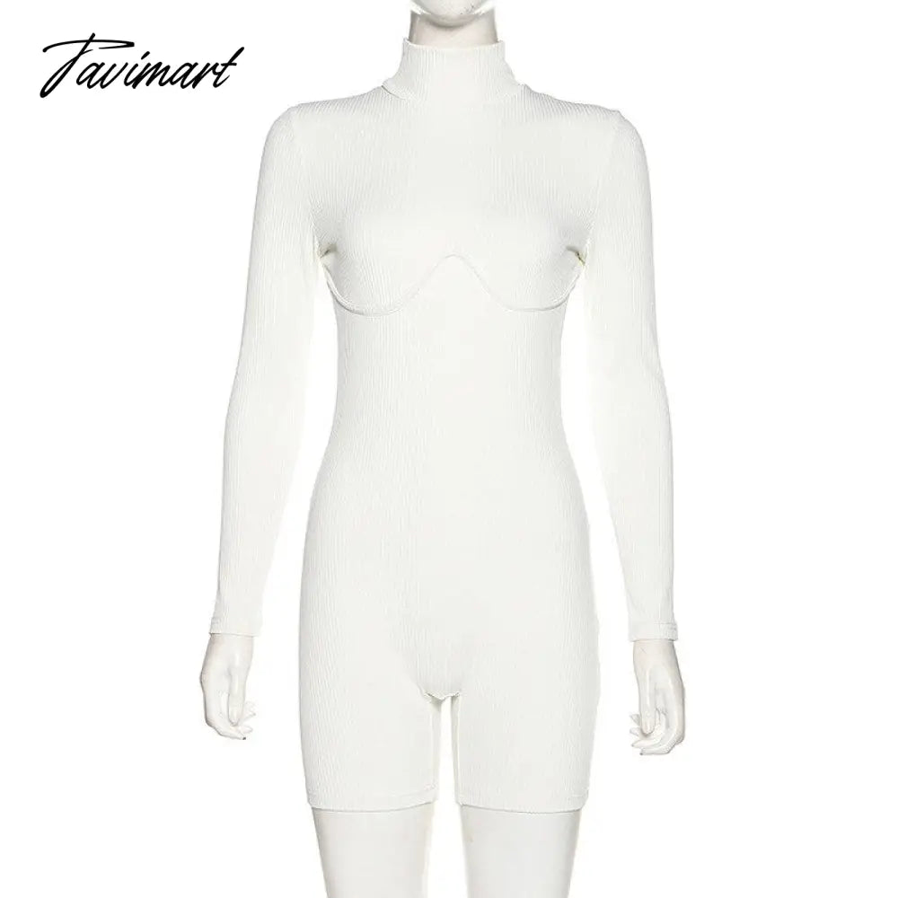 Casual Workout Sporty Active Wear Playsuits Ribbed Solid Skinny Long Sleeve Biker Shorts Rompers Womens Jumpsuit