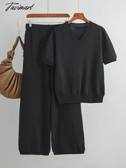 Chic Elegant New In Matching Sets Set Woman 2 Pieces Knit Short Sleeve Tracksuit Knitted Casual Woman Clothes Outfits