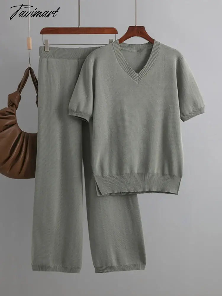 Chic Elegant New In Matching Sets Set Woman 2 Pieces Knit Short Sleeve Tracksuit Knitted Casual Woman Clothes Outfits