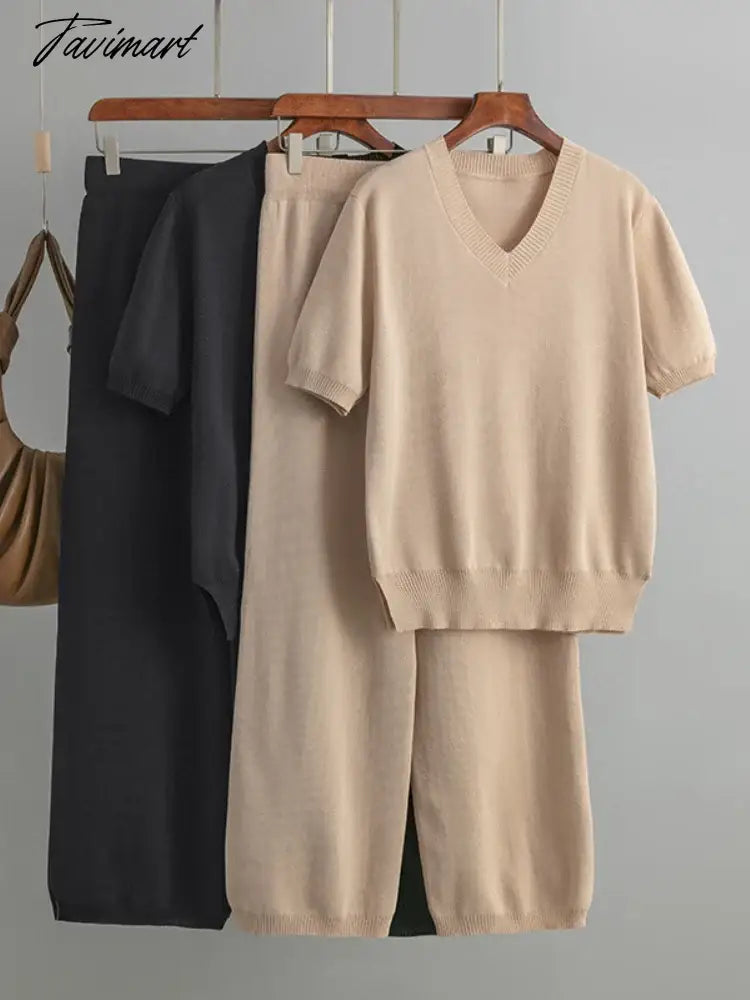 Chic Elegant New In Matching Sets Set Woman 2 Pieces Knit Short Sleeve Tracksuit Knitted Casual Woman Clothes Outfits