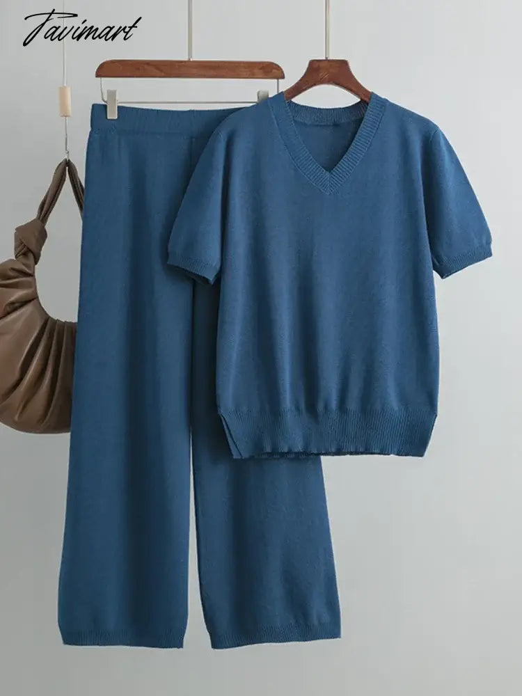 Chic Elegant New In Matching Sets Set Woman 2 Pieces Knit Short Sleeve Tracksuit Knitted Casual Woman Clothes Outfits