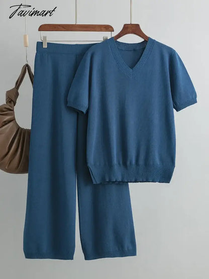 Chic Elegant New In Matching Sets Set Woman 2 Pieces Knit Short Sleeve Tracksuit Knitted Casual Woman Clothes Outfits