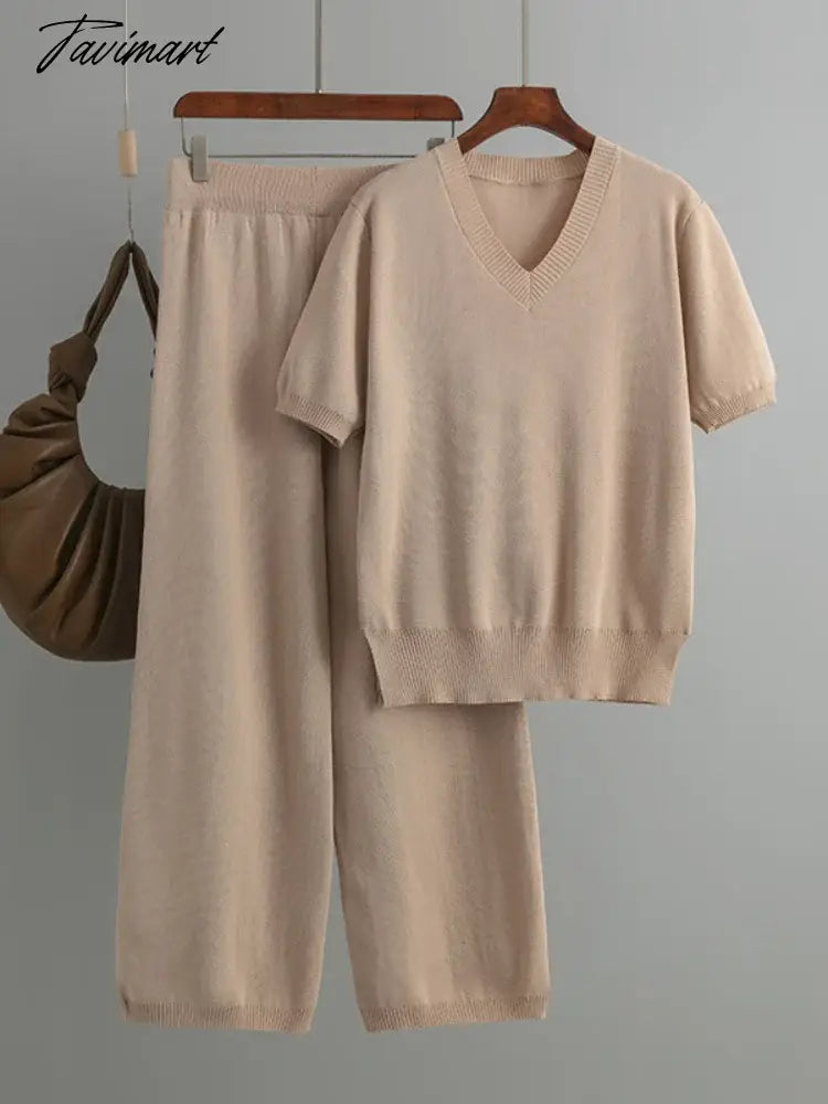 Chic Elegant New In Matching Sets Set Woman 2 Pieces Knit Short Sleeve Tracksuit Knitted Casual Woman Clothes Outfits