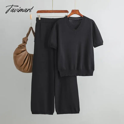 Chic Elegant New In Matching Sets Set Woman 2 Pieces Knit Short Sleeve Tracksuit Knitted Casual Woman Clothes Outfits