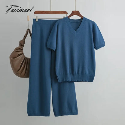 Chic Elegant New In Matching Sets Set Woman 2 Pieces Knit Short Sleeve Tracksuit Knitted Casual Woman Clothes Outfits