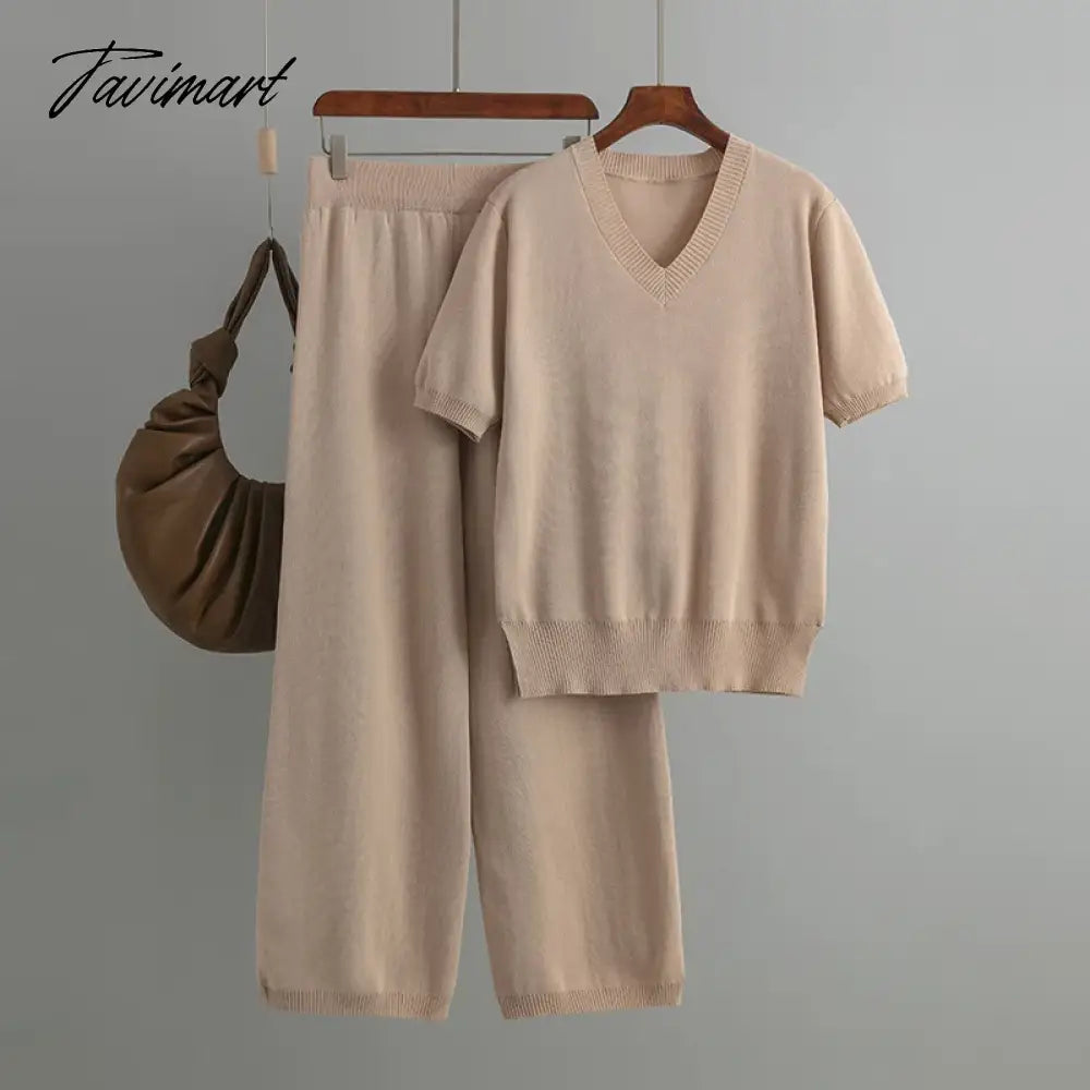 Chic Elegant New In Matching Sets Set Woman 2 Pieces Knit Short Sleeve Tracksuit Knitted Casual Woman Clothes Outfits