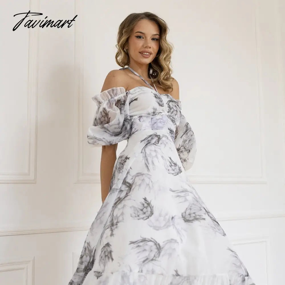Chiffon Floral Long Summer Beach Slip Dress Elegant White Pleated Evening Party Dress Sexy Backless Maxi Dresses For Women