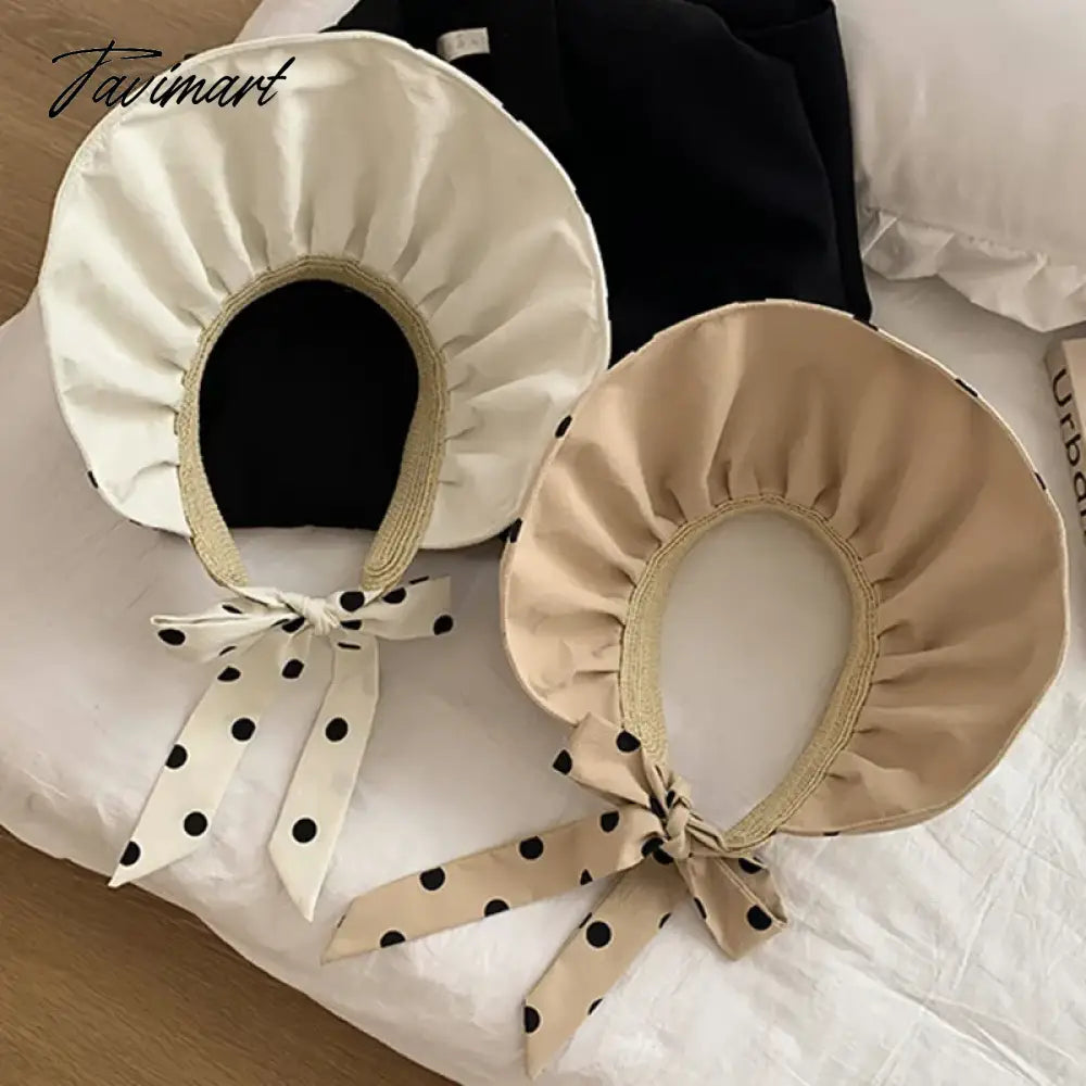 Classic Polka Dot Sun Hats For Women Summer Foldable Adjustable Wide Brim Beach Hat Female Casual Uv Protection Empty Top Caps