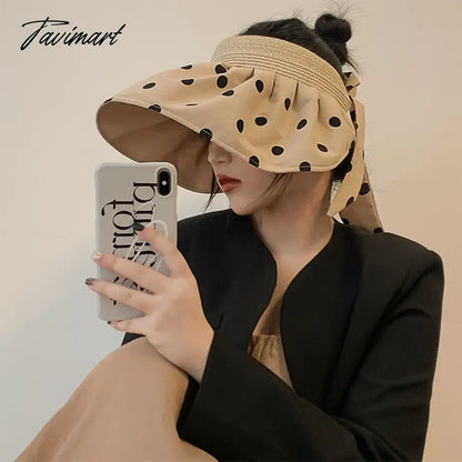 Classic Polka Dot Sun Hats For Women Summer Foldable Adjustable Wide Brim Beach Hat Female Casual Uv Protection Empty Top Caps