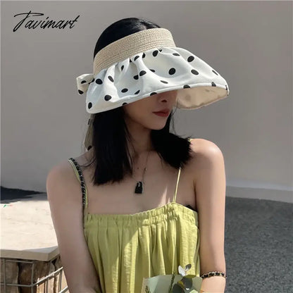 Classic Polka Dot Sun Hats For Women Summer Foldable Adjustable Wide Brim Beach Hat Female Casual Uv Protection Empty Top Caps