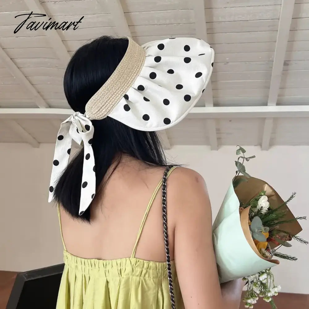 Classic Polka Dot Sun Hats For Women Summer Foldable Adjustable Wide Brim Beach Hat Female Casual Uv Protection Empty Top Caps