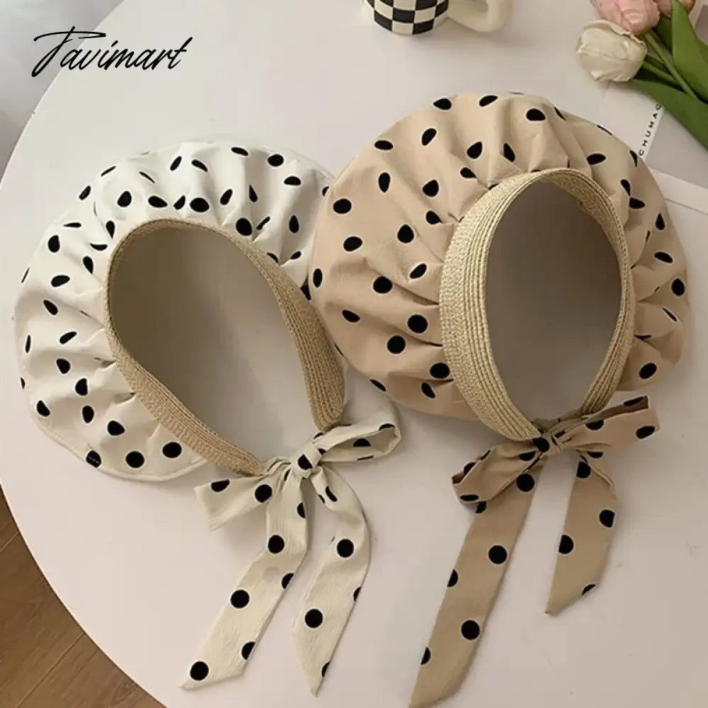 Classic Polka Dot Sun Hats For Women Summer Foldable Adjustable Wide Brim Beach Hat Female Casual Uv Protection Empty Top Caps