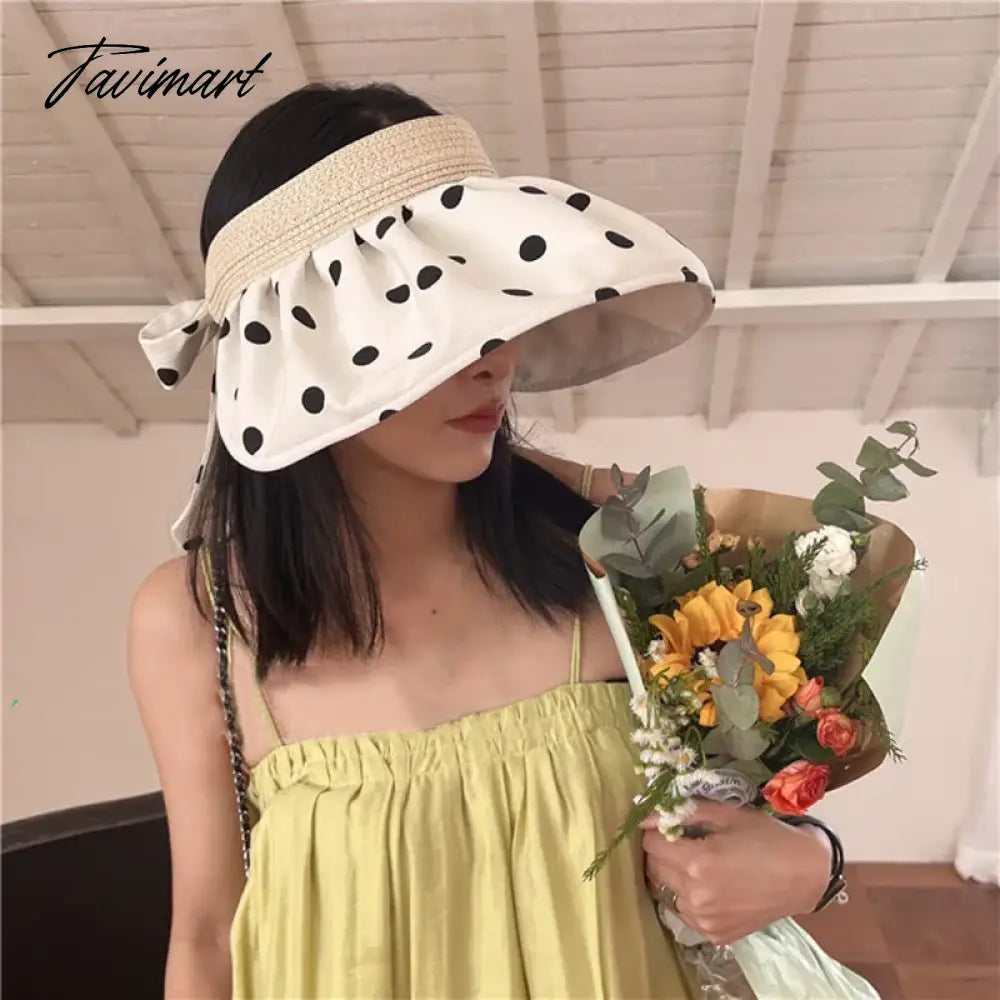 Classic Polka Dot Sun Hats For Women Summer Foldable Adjustable Wide Brim Beach Hat Female Casual Uv Protection Empty Top Caps