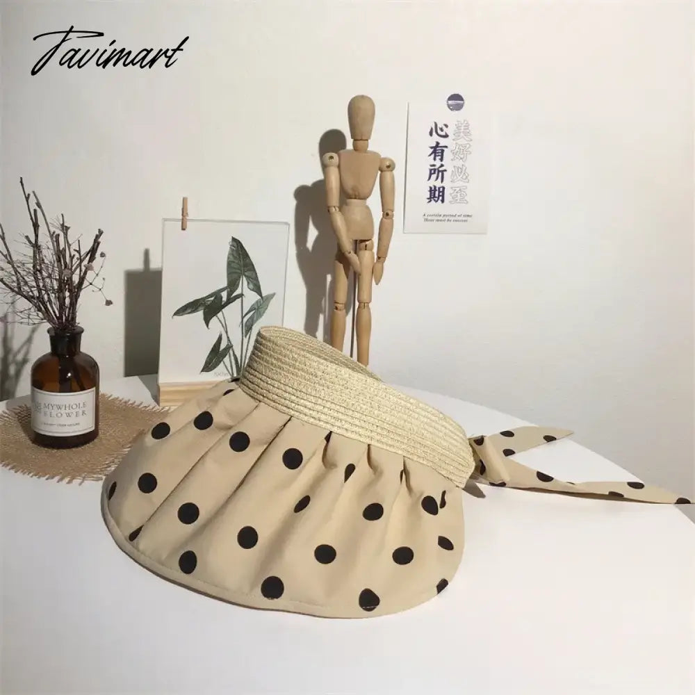 Classic Polka Dot Sun Hats For Women Summer Foldable Adjustable Wide Brim Beach Hat Female Casual Uv Protection Empty Top Caps