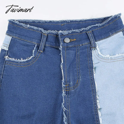 Color Block Mom Jeans Women 90s Denim Blue Frayed Hem High Waist Straight-leg Panel Jean e-Girl Y2K Aesthetic Clothes