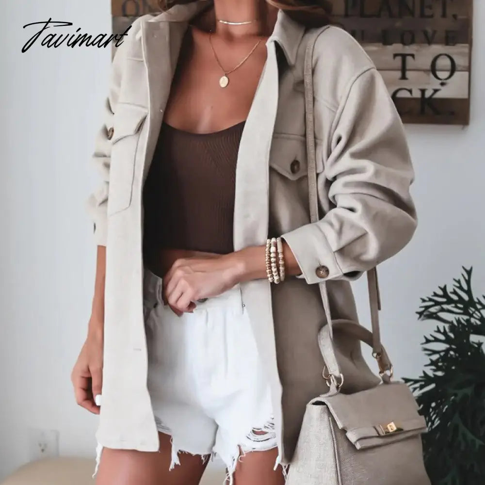 Commuter Office Ladies Button Cardigan Jackets Women Autumn Fashion Lapel Long Sleeve Coats Casual Single Breasted Loose Jacket