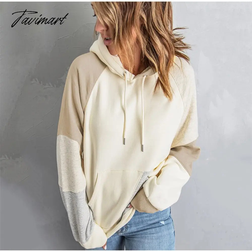 Contrast Color Long Sleeved Hooded Sweater Women Casual Long Sleeve Pocket Tops Newfemale Insert Pockets Bottom Coat