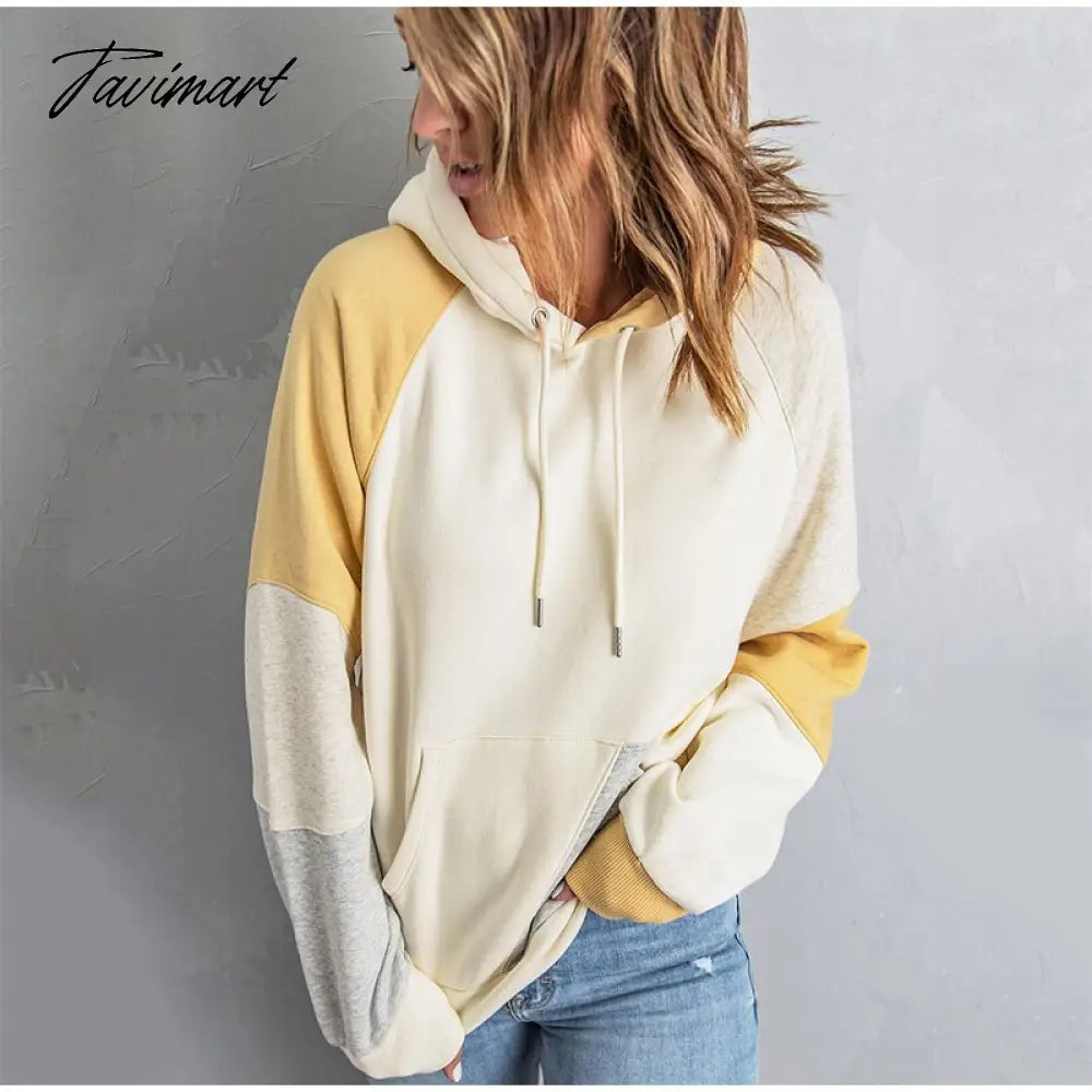 Contrast Color Long Sleeved Hooded Sweater Women Casual Long Sleeve Pocket Tops Newfemale Insert Pockets Bottom Coat